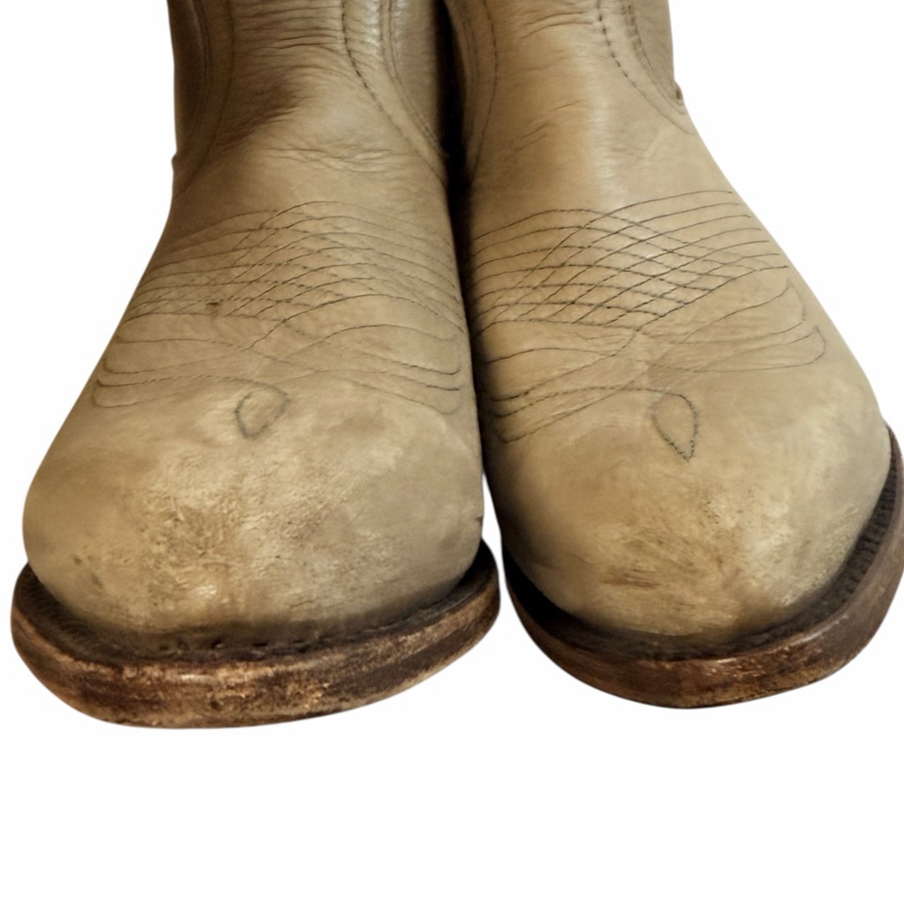 Frye Leather Western Ankle Boots Women 6.5 B Tan Distressed Cowboy Made Mexico - Picture 13 of 16